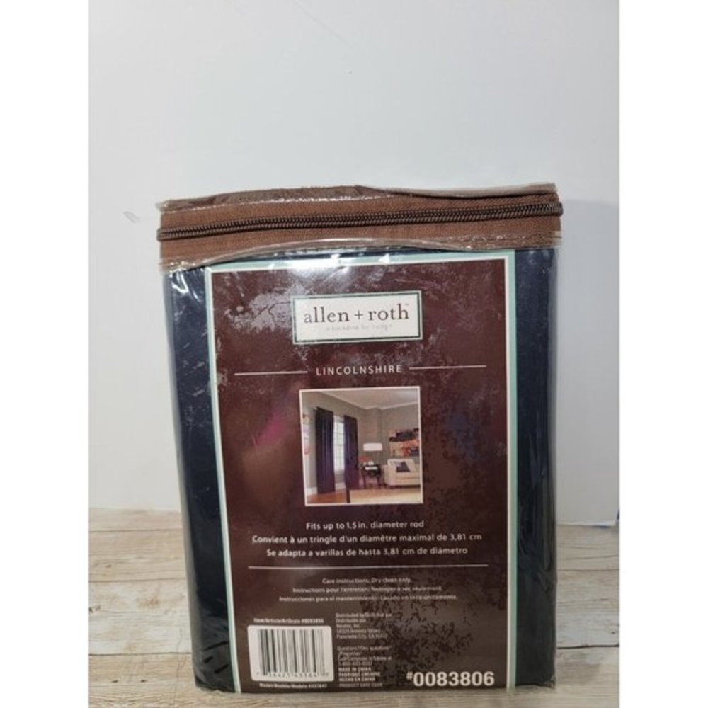 Allen Roth LINCOLNSHIRE Pleated Satin Dark Navy Blue Window Rod Panel 50" x 84"